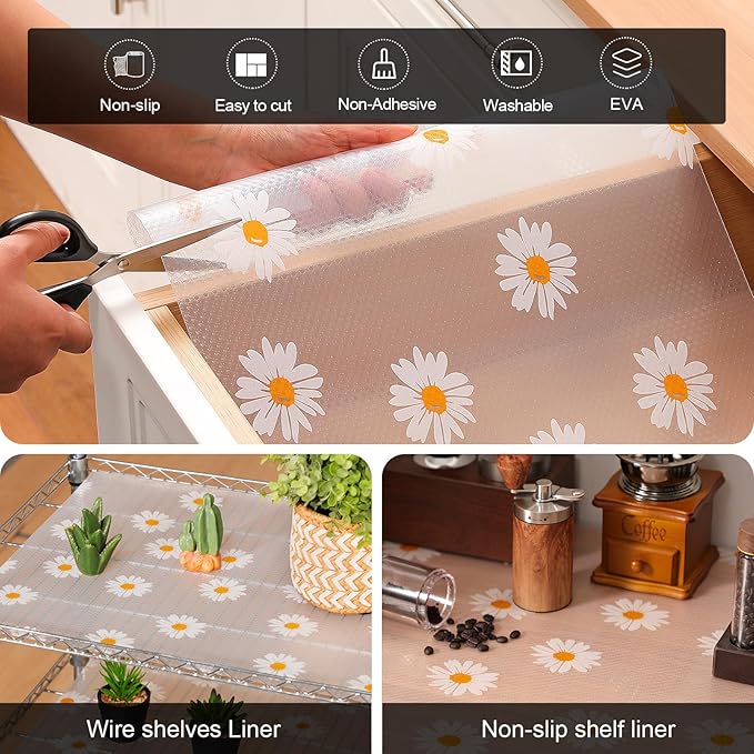 Cooyes Shelf Liner – Premium Non-Adhesive Cabinet & Drawer Liner for Kitchen – Waterproof Shelf Paper with Modern Pattern – Durable EVA Cabinet Mat – Easy to Cut （24" W x 240" L）