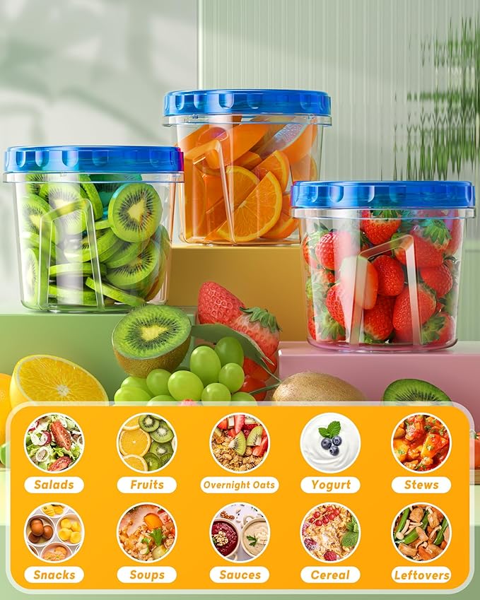 12 Pack-24 oz Freezer Storage Containers, Plastic Food Storage Containers with Twist Top Lids, BPA Free and Reusable Soup Containers with Lids, Leakproof/Microwave/Dishwasher Safe