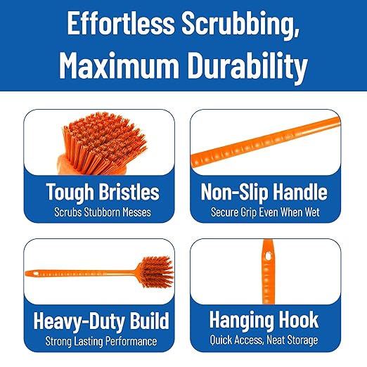 SPARTA 40501EC24 Plastic Large Scrub Brush, Kitchen Brush, Utility Brush With Long Handle For Cleaning, 20 Inches, Orange, (Pack of 6)