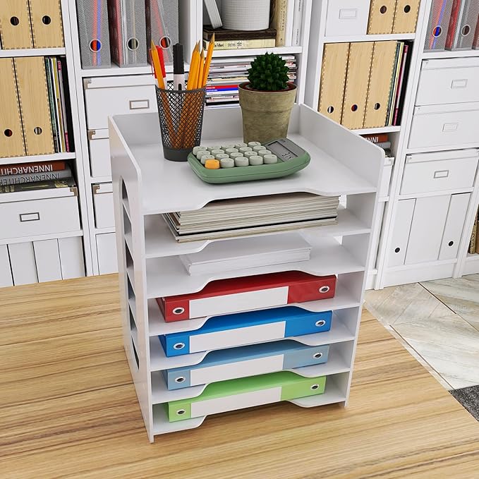 Natwind 7-Tier 10”x12” Scrapbook Desk Organizer,Paper Organizer,File Organizer,Letter tray,Paper Sorter,White File Holder for Home Office, School Classroom
