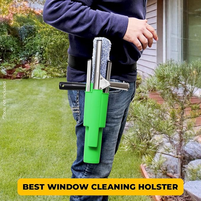 Window Cleaning Side Bucket On a Belt Holster Holds 3 Squeegees and a Washer