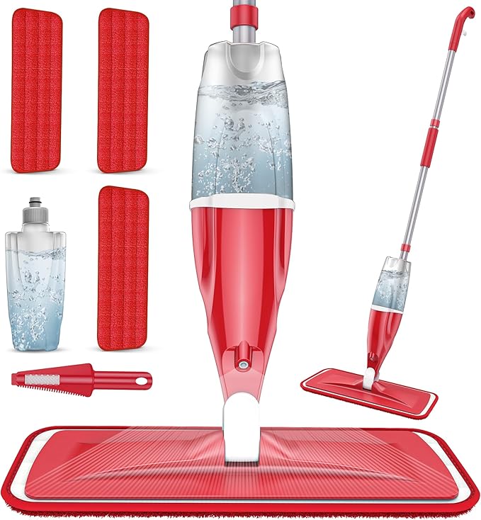 Spray Wet Mops for Hardwood Floor Cleaning: EXEGO Microfiber Dry Dust with 3 Washable Pads for Swiffer PowerMop - Flat Floor Mops with Sprayer for Wood Laminate Ceramic Tiles