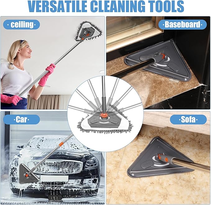 85" Wall Mop Cleaner with Long Handle and Stainless Steel Hook - 180° Rotating Wall Cleaner - Duster Tool for Walls, Multifunctional Scrapper, Ceiling, Windows and Floor with Extension Poles