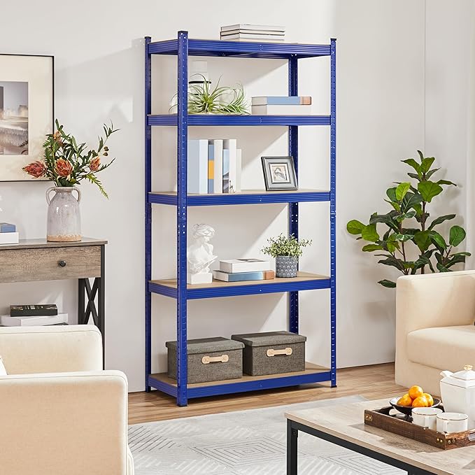 Topeakmart 5-Tier Utility Shelves, Metal Storage Shelves Unit Adjustable Garage Storage Shelves Racks Heavy Duty Shed Shelving- Blue, 35.5 x 16 x 71 Inch