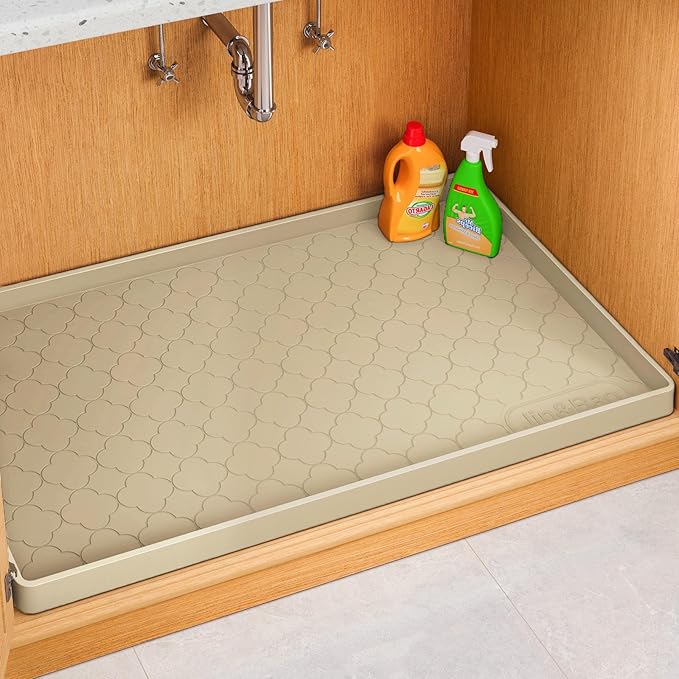 Jin&Bao Waterproof Under Sink Mat 28" x 19", Thick Silicone Mat Cabinet Protector for Kitchen and Bathroom, Shelf Liner, Home Organizer and Storage, Multipurpose Tray for Gadgets and Essentials