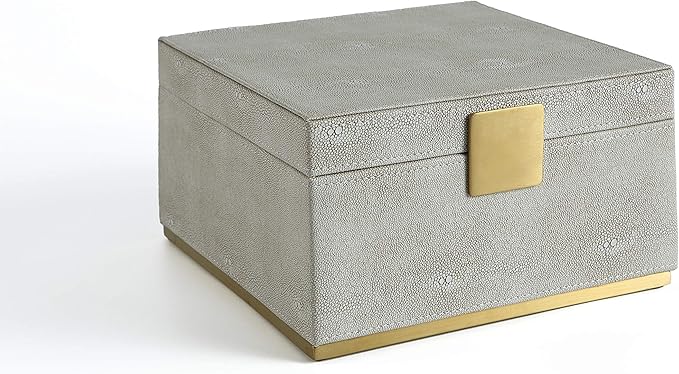 WV Ivory Shagreen Square Decorative Organizer for Home Decor - Faux Leather Storage Jewelry Box - Men's Accessories, Women's Cosmetic Shelf Organizer (Ivory, 9.8x9.8 inch)