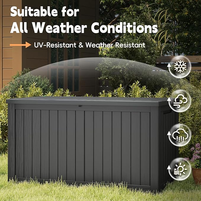 Outdoor Storage Box, 200 Gallon Waterproof Resin Deck Box, Storage Bin for Package Delivery, Patio Furniture Cushion, Garden Tools, Pool Accessories, Weatherproof and UV Resistant, Black