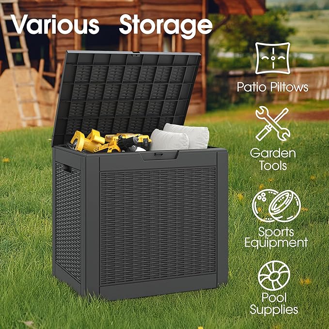 KAMABOKO 30 Gallon Outdoor Storage Box, Resin Deck Boxes Indoor and outdoor, Waterproof Storage Box Lockable Lid for Garden Tools, Package Delivery, Pool Supplies, Patio Cushions, Black