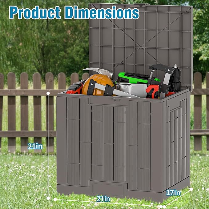 Outdoor Storage Box, 30 Gallon Resin Waterproof Deck Box, Lockable, Built-in Handle, Outside Storage Container for Patio, Garden and Garage