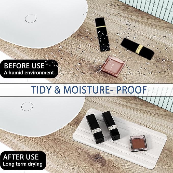 2PCS Water Absorbing Stone Tray,Quick Drying Stone Sink Tray,Water Absorbent Diatomite Coasters for Bathroom Counter and Kitchen Sink, Used for Hand Soap Dish Cosmetic Bottles Toothbrush Holders
