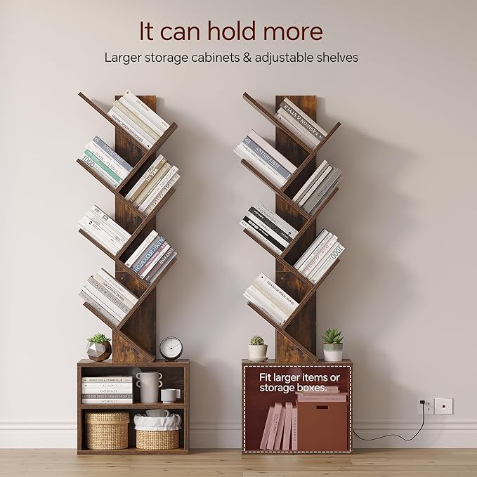 SUNMORY 6 Tier Tree Bookshelf with Lights, LED Book Tree Bookcase with Storage Organizer, Small Corner Bookshelf Floor Standing Book Shelf for Living Room, Bedroom & Home Office