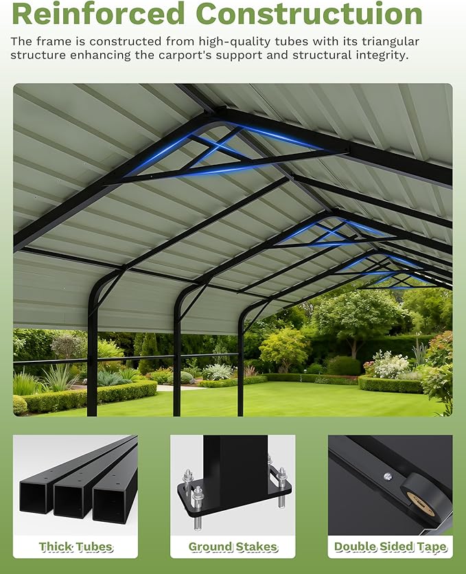 Patiowell 12'x20' Metal Carport, Heavy Duty Carport Canopy with Reinforced Frame and Galvanized Steel Roof, All-Weather Outdoor Car Shelter for Car, Truck, Boat and Tractor, Black