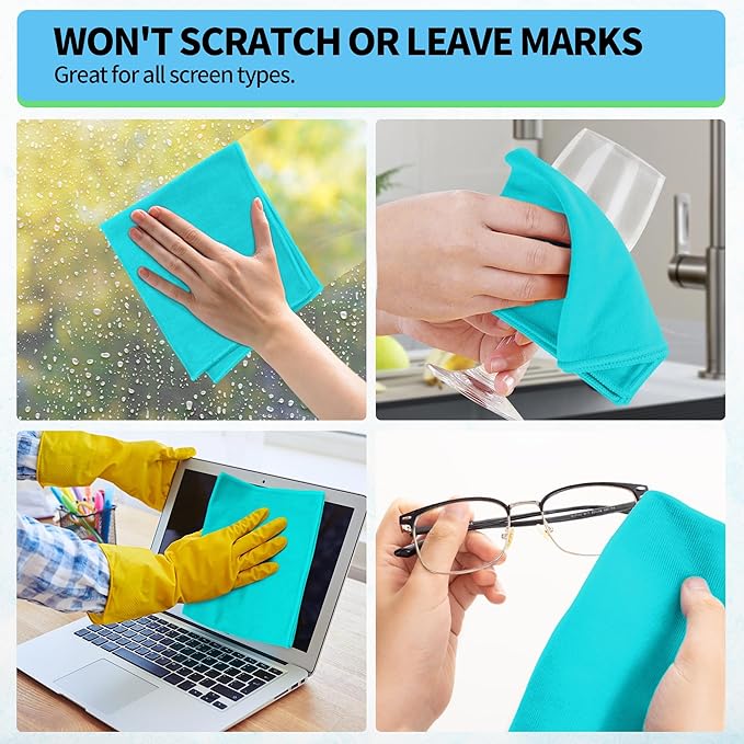 HOMERHYME Microfiber Cleaning Cloth - 10 Pack Glasses Cleaning Cloth, 16" x 14" Window Cleaning Rags, Streak Free Lint Free Polishing Cloths Wipes for Eye Glass, Stainless Steel, Windshield, Turquoise