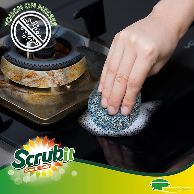 SCRUBIT 20 PK Steel Wool Soap Pads - [Updated Not-Kosher!] - Metal Scouring Cleaning Pads for Dishes, Pots and Ovens - Pre-Soaped scrubbing Pads for Easy Cleaning of Tough Kitchen Grease and Oil