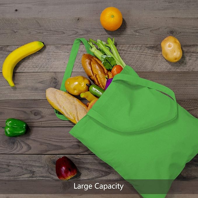 TOPDesign 24-Pack Economical 16"x15" Lime Green Cotton Tote Bag, Lightweight Medium Reusable Grocery Shopping Cloth Bags, Suitable for DIY, Advertising, Promotion, Gift, Activity
