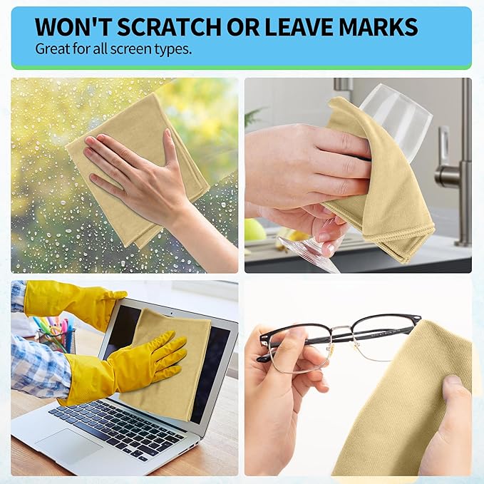 HOMERHYME Microfiber Cleaning Cloth - 10 Pack Glasses Cleaning Cloth, 16" x 14" Window Cleaning Rags, Streak Free Lint Free Polishing Cloths Wipes for Eye Glass, Stainless Steel, Windshield, Beige