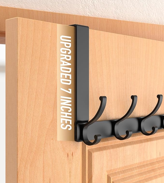 Over The Door Hooks Hanger with 7" Arms, Door Hooks for Hanging, Fit 1 3/4" Door, Tool-Free Assembly, F7U, Towel Racks Organizer Holder for Bathroom - Black