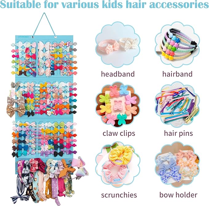Hair Bow Holder Organizer For Girls Hanging Bow Holder For Girls Hair Accessories Storage Organizer For Headbands, Hair Clips, Hair Ties, Scrunchies (Without Hair Bows) (blue)