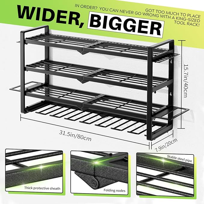 Heavy Duty Wall Mount Tool Organizer - 8 Drill Holder Storage Rack, 4-Tier Garage Organization System, 300lb Capacity Metal Tool Storage