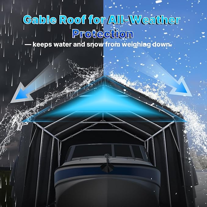ADVANCE OUTDOOR 10x15 ft Shelter Storage Shed Steel Metal Peak Roof Portable Garage Carport for Motorcycle, Boat or Garden Tools with 2 Roll up Doors & Vents, Gray