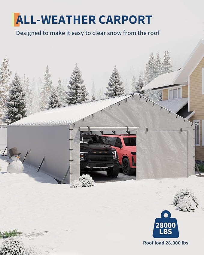 GarveeLife 20'X40'x12' Metal Carport for Multiple Vehicles, Enclosed Car Ports, Vertical Roof Design, for All-Weather, for Full-Size Pickup Trucks, Boats, and Tractors