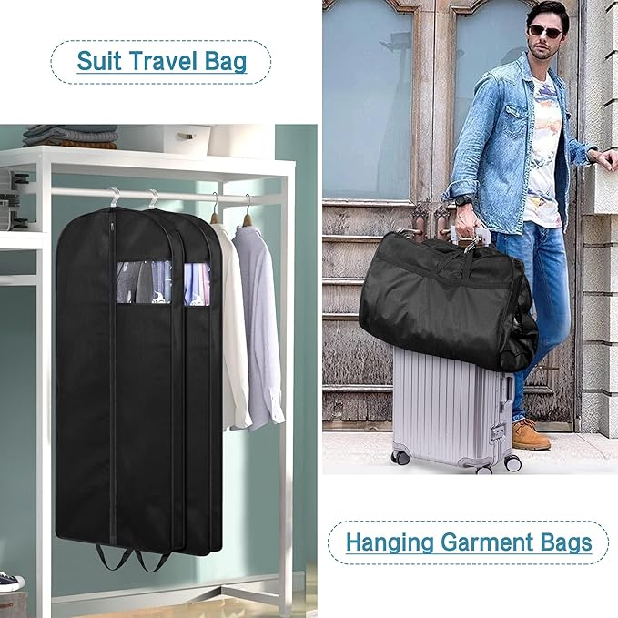 KIMBORA 54" Suit Bags for Closet Storage and Travel, Gusseted Hanging Garment Bags for Men Suit Cover with Handles for Clothes, Coats, Jackets, Shirts（3 Packs）