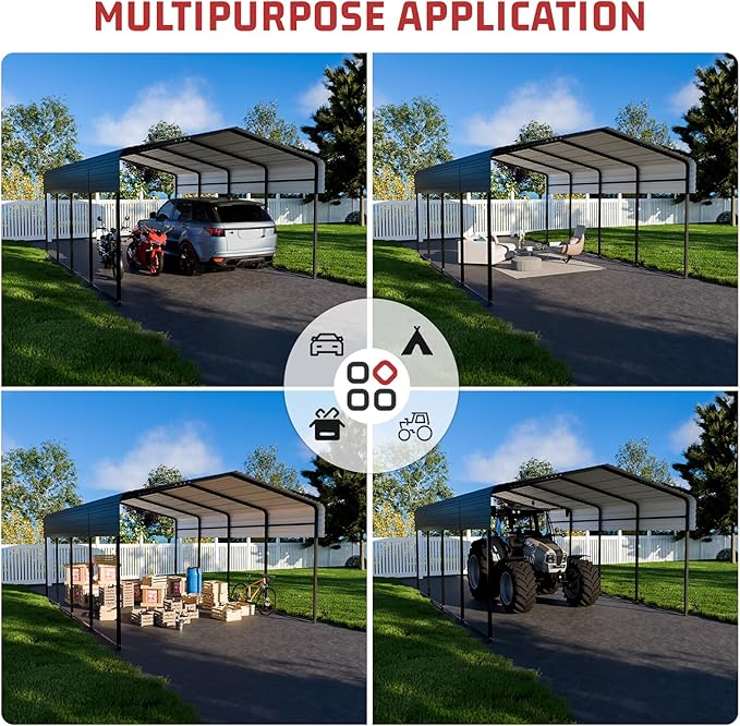 Metal Carport 13 x 20 FT with Heavy Duty Frame & Galvanized Steel Roof, Metal Car Garage, Sturdy Canopy Shelter for Car, Truck, Pickup, SUV, Tractor, and Boat