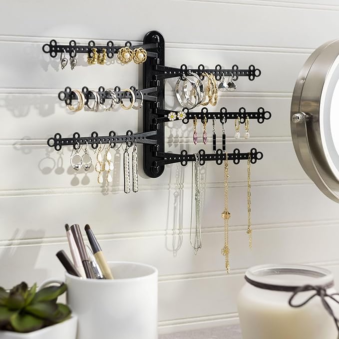 6-Tier Wall Jewelry Organizer Wall Mounted Jewelry Organizer Necklace Holder Wall Mount Hanging Necklace Organizer Jewelry Hanger Hanging Earring Holder Organizer Display (Black)