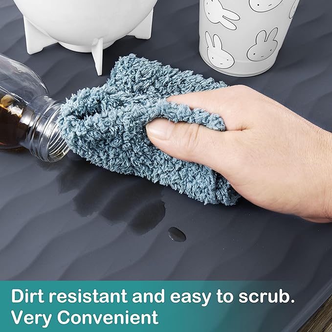 URMONA Waterproof Silicone Under Sink Mat 34'' x 19'' Shelf Liner for Kitchen and Bathroom, Cabinet and Counter Protector, Storage and Organizers, Litter Mat, Pet Cat Puppy Essentials(Light Grey)