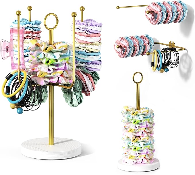 Scrunchie Holder for Desktop, Hair Tie Organizer Wall Mount, Metal Claw Clip Organizer, Headband Storage for Women Hair Accessories Display Stand for Hairbow, Bracelets, Ropes Ties (Gold)