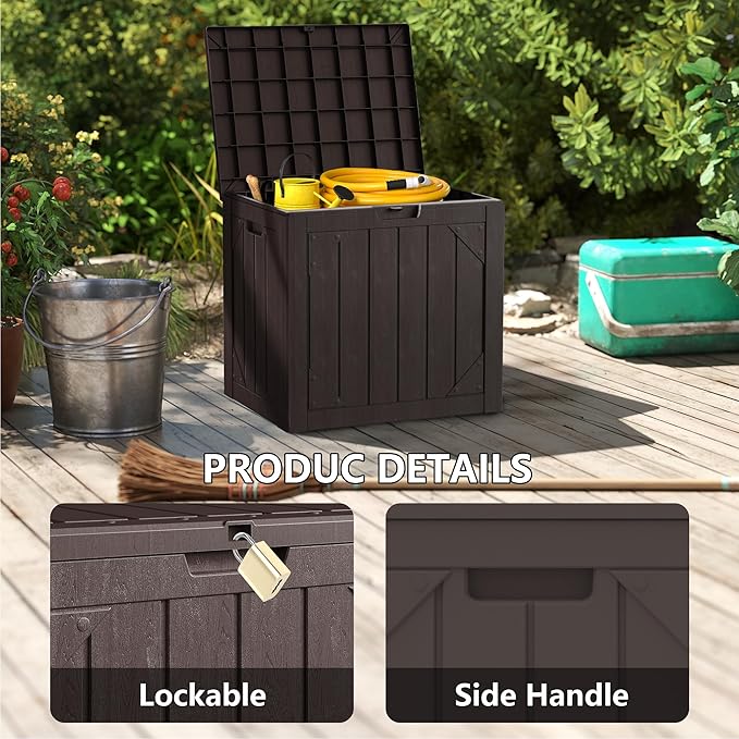 30 Gallon Outdoor Storage Box Waterproof, Lockable Resin Deck Box Large Storage Bin for Patio Furniture Cushion, Garden Tools, Pool Accessories, UV-Resistant Outside Delivery, Brown