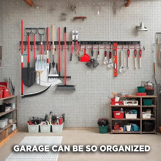 SEDY 68" All Metal Garden Tool Organizer Hooks - Garage Wall Organizer Sturdy Garden Tool Storage System Yard Tool Garage Tool Organizer Wall Mount Shed Organization Shovel Broom Rake Holder