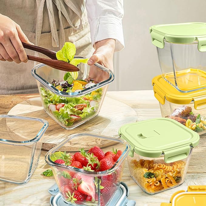 Glass Soup Containers with Lids 32 oz, 4 Cup Glass Storage Containers, Tall Borosilicate Glass Food Storage Containers for Lunch, Ice Cream, Travel and Deli, Soup Freezer Safe Containers with Lids