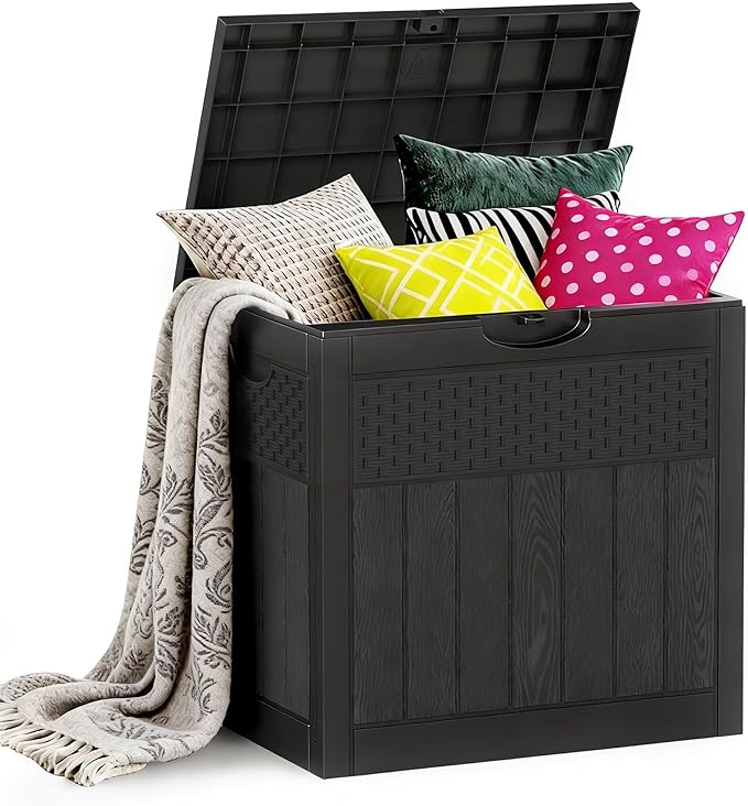 ZYJOYY 33 Gallon Outdoor Storage Box, Waterproof Resin Deck Box with Lockabe Design for Patio Cushions, Pool Accessories and Garden Tools, UV Resistant