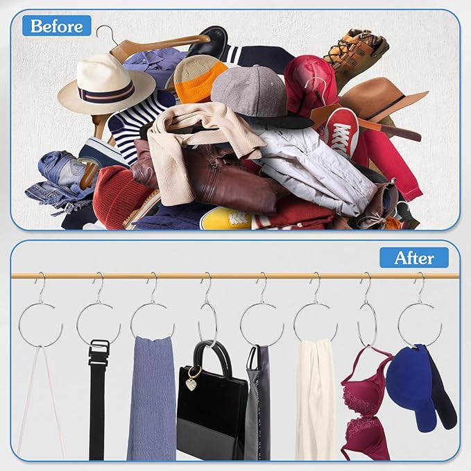 4 Pack Belt Hangers for Closet Rotatable Belt Ring Hook Tie Rack Holders Closet Hanger Organizer for Ties Scarves Baseball Cap Wardrobe Accessory Storage(Silver)