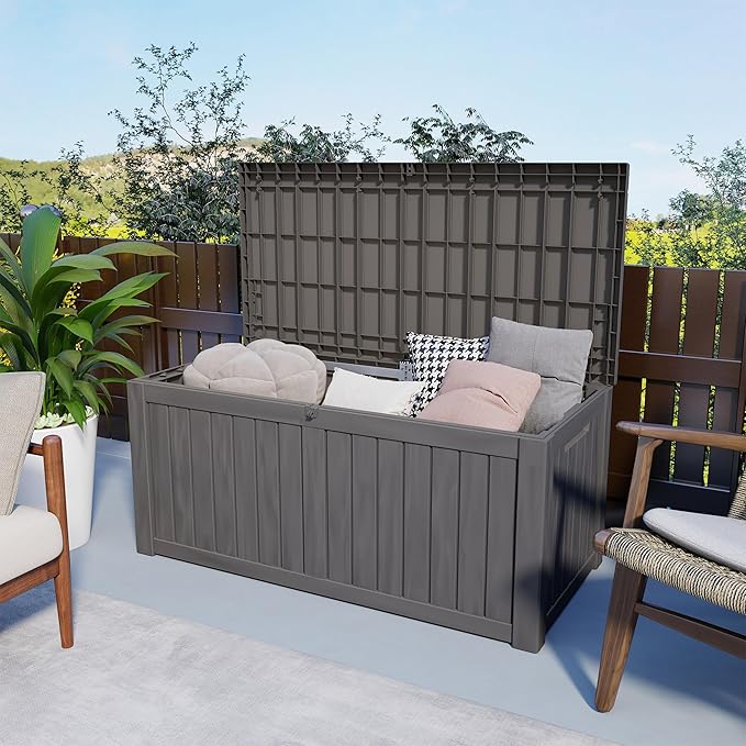 Outdoor Storage Box 150GAL Waterproof Resin Deck Box,UV-Resistant Lockable Package Delivery Bin for Garden Tools,Large Patio Outside Cushions,Pool Accessories Supplies,Chest,Furniture,Black