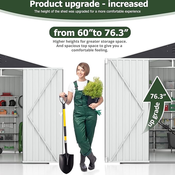 8x12 FT Outdoor Storage Shed, Garden Shed with Updated Frame Structure and Lockable Doors, Metal Tool Sheds for Backyard Garden Patio Lawn, Grey