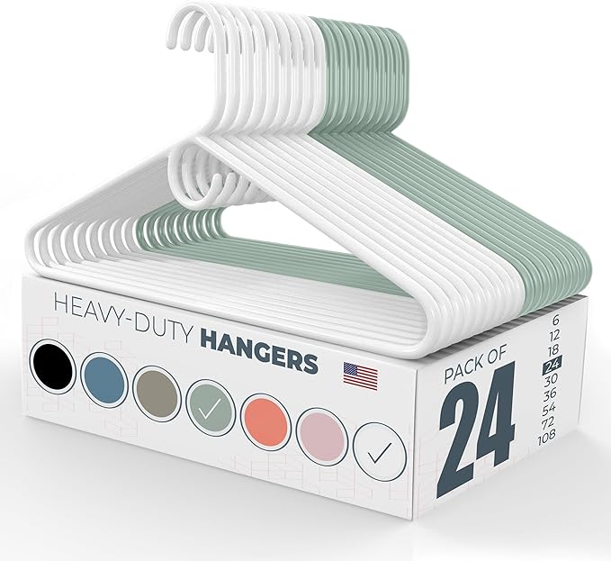 Neaties Heavy Duty Clothes Hangers 20 Pack (24 Count) – Made in The USA – 8lb Capacity Plastic Hangers for Adult Clothing – Durable for Pants, Coats, Jackets, or Jeans – White & Mint