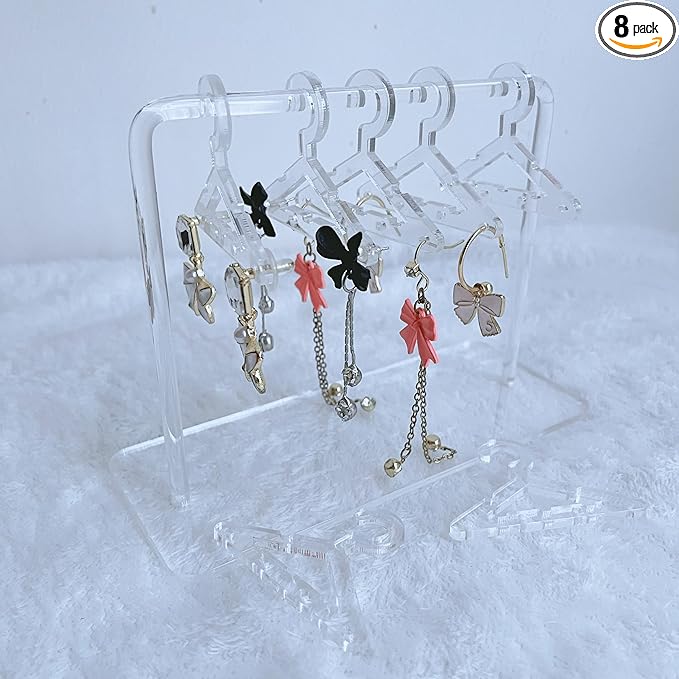 Earring Hanger Rack with 8 Mini Coat Hangers, Acrylic Earring Holder Display Stand, Ear Studs Hanging Earrings Organizer For Women Girls, Transparent