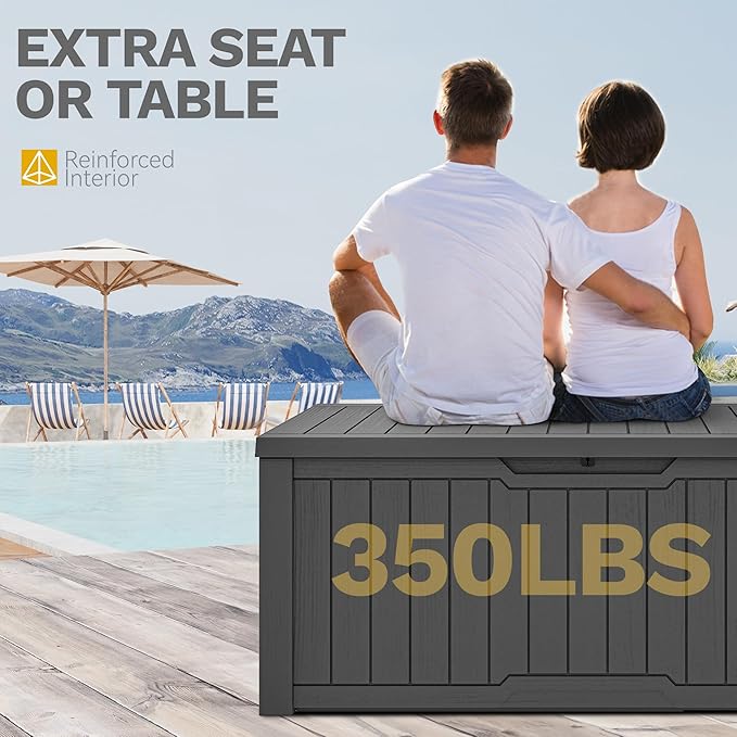 DWVO 120 Gallon Outdoor Storage Deck Box, Weather-Resistant Resin, Versatile for Patio Furnishings, Outdoor Cushions, Garden Tools, and Sports/Pool Gear (Dark Gray)