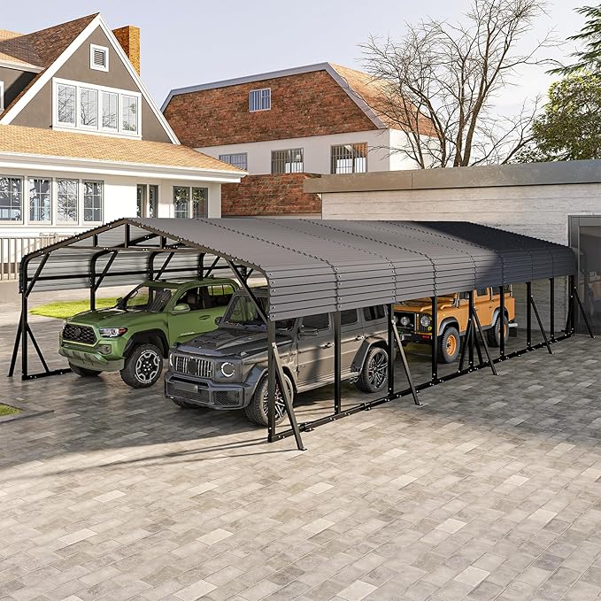 20x40FT Heavy Duty Metal Carport, Outdoor Portable Car Garage w/Reinforced Support Rods & Windproof Ground Anchors, All-Season Versatile Outdoor Shelter for Car, Boats, Truck