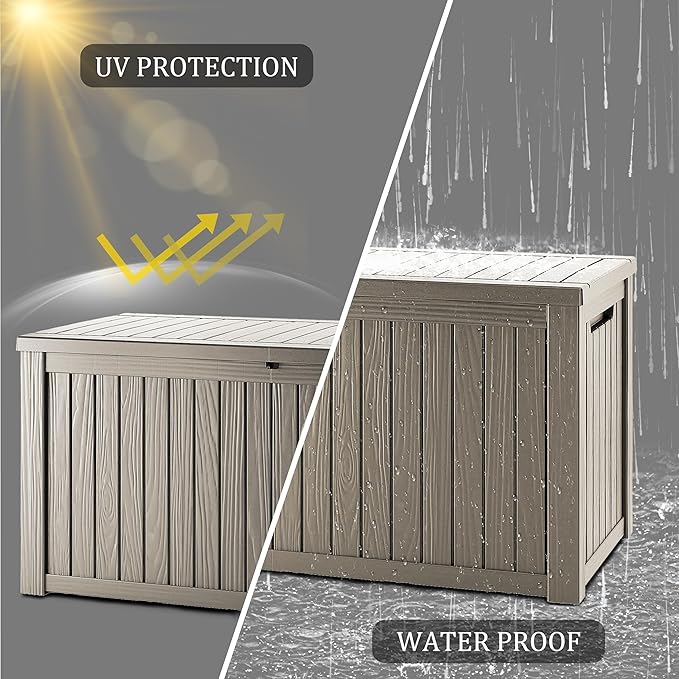 Outdoor Storage Box, 200 Gallon Resin Deck Box Waterproof for Patio Furniture, Garden Tools and Pool Accessories, Lockable UV-Resistant Storage Bin Bench Cabinet for Outside, Gray