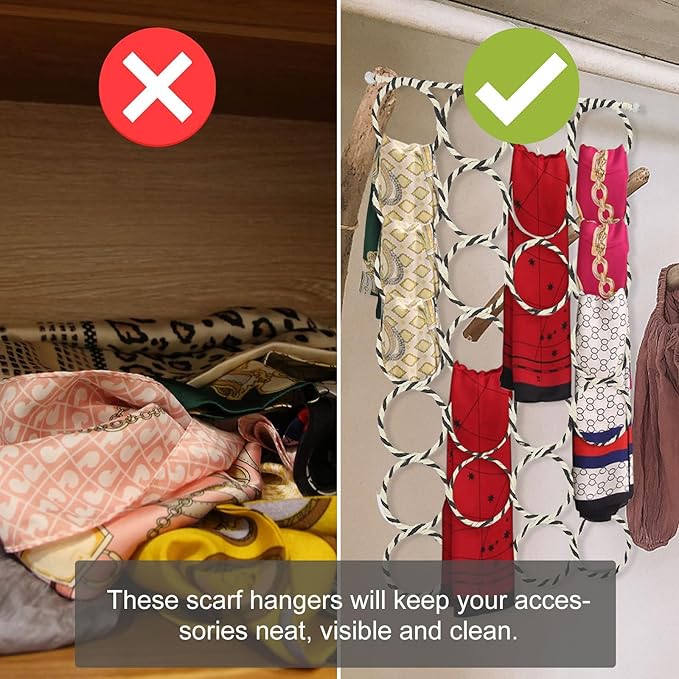 Creative Paper Rattan Scarf Rack 28-Ring Scarf Organizer Holder Clothes Hanging Ring Wardrobe Storage Neckties Ties Space-Saving Closet Accessory Organizer Random Color