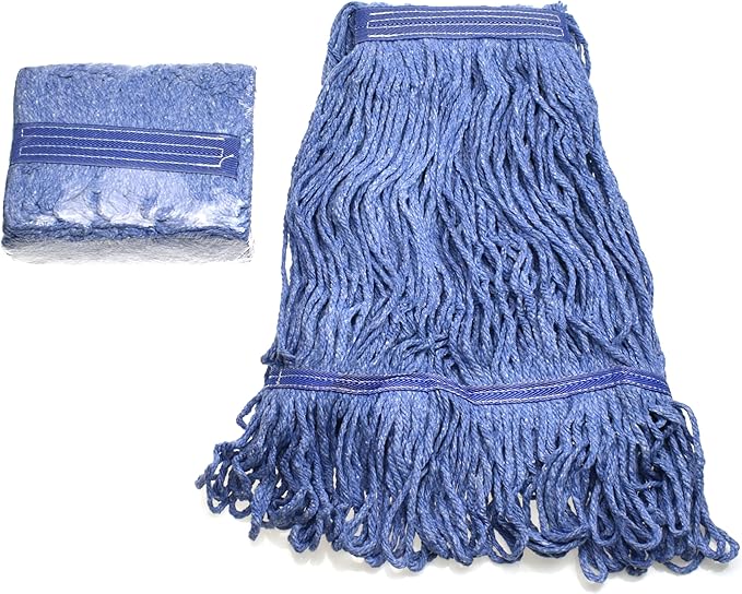 Heavy Duty Commercial Mop Head Refill - Industrial Grade Blue Cotton Looped-End String for Wet Mopping, Long-Lasting (1)