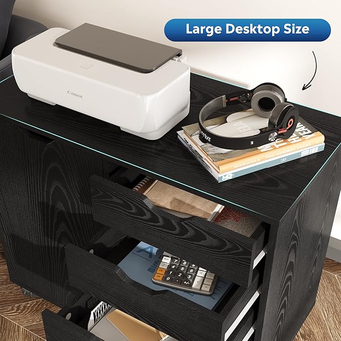 DEVAISE Mobile File Cabinet, 5-Drawer Wood Storage Chest with Door, Printer Stand for Home Office, Black