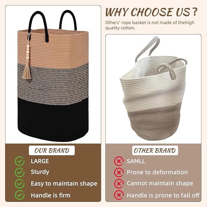 Woven Laundry Basket for Clothes, 100 L Large Rectangle Laundry Hampers, Nursery Storage Basket for Toys, Tall Dirty Clothes Hamper for Bedroom Aesthetic, Bathroom, Laundry Room