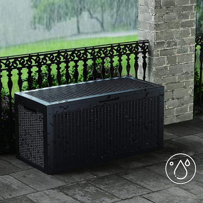 100 Gallon Lockable Resin Outdoor Storage Box, Waterproof & Weather Resistant Deck Box for Patio Cushion, Garden Tools & Pool Accessories, Black