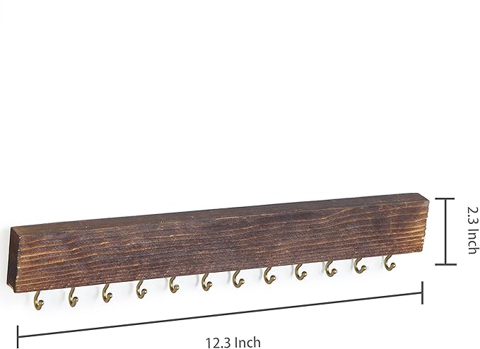 MyGift 3-Piece Wall Jewelry Organizer, Wall-Mounted Rustic Wood and Gold Tone Metal 24 Hook Necklace and Bracelet Storage Rack with Hanging Earring Bar