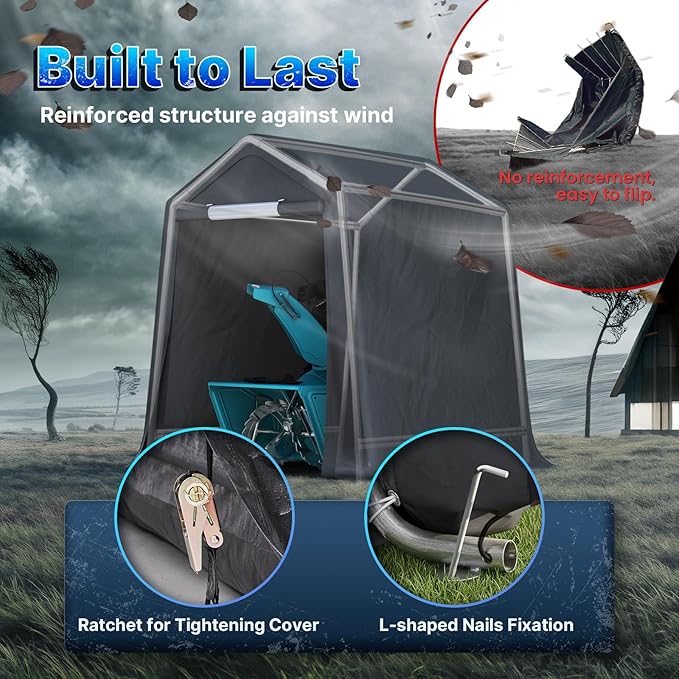 ADVANCE OUTDOOR 6x6 ft Storage Shelter Outdoor Portable Shed with 2 Roll up Zipper Doors & Vents Carport for Motorcycle Waterproof and UV Resistant Portable Garage Kit Tent, Gray