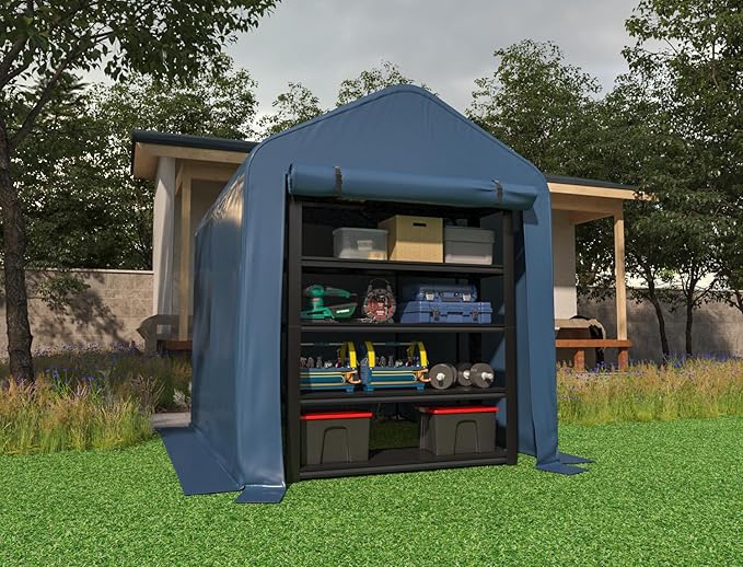 6x8 FT Outdoor Portable Storage Shelter Shed Replacement Canopy with Roll-Up Zipper Door, UV-Resistant Canopy Cover for Motorcycle, Bike, Lawn Mower, Tools, Gray (Tarp Cover Only - Frame Not Included)